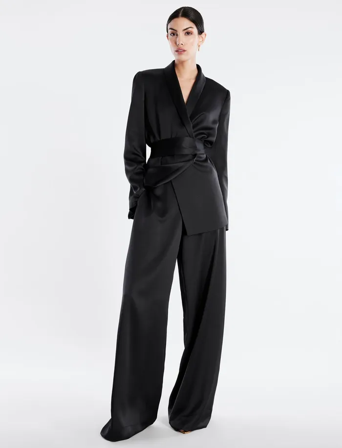 Women Bottoms BCBG Aire WideLeg Satin Trouser Black