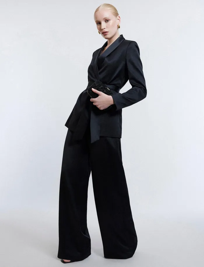 Women Bottoms BCBG Aire WideLeg Satin Trouser Black