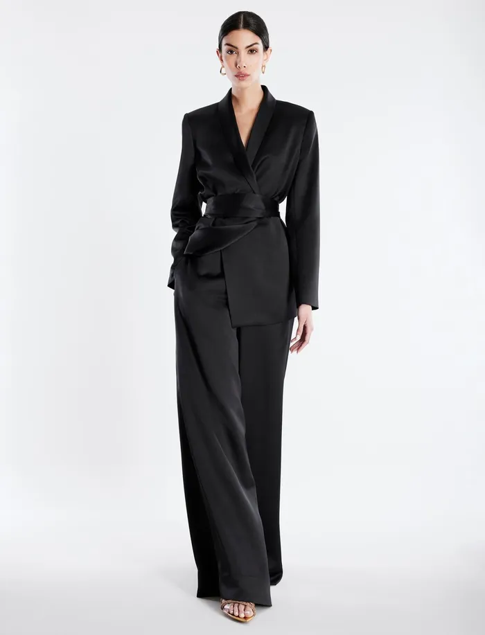Women Bottoms BCBG Aire WideLeg Satin Trouser Black