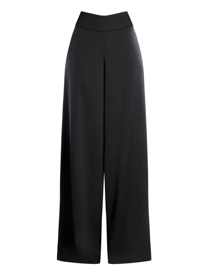 Women Bottoms BCBG Aire WideLeg Satin Trouser Black