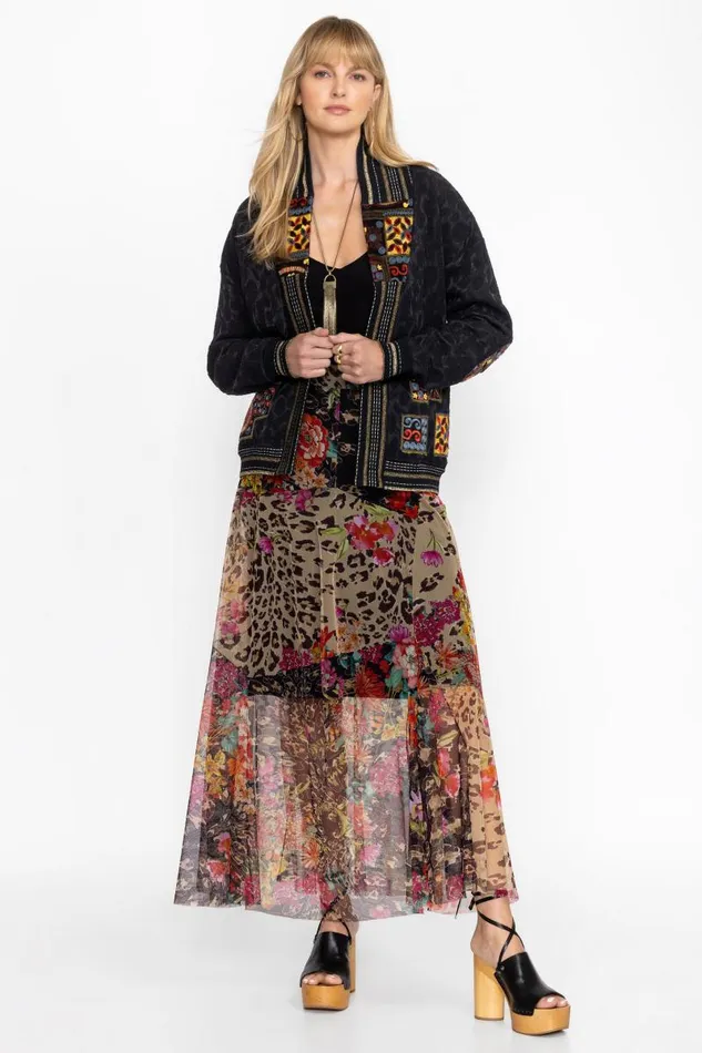 Women Bottoms Johnny Was MAZZY PATCHWORK SKIRT Wild Gardenia Night