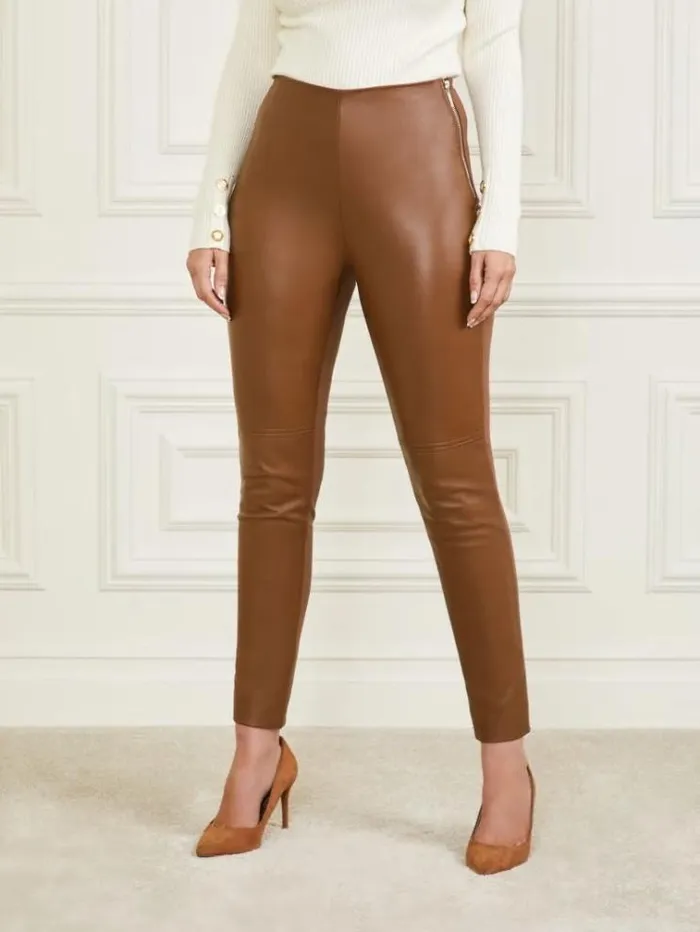 Women Bottoms Marciano Coy Leather HighRise Legging Brown Beauty