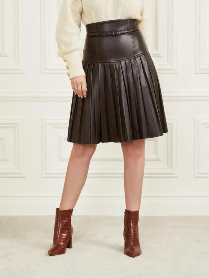 Women Bottoms Marciano Foxton Pleated Skirt Dark Roast