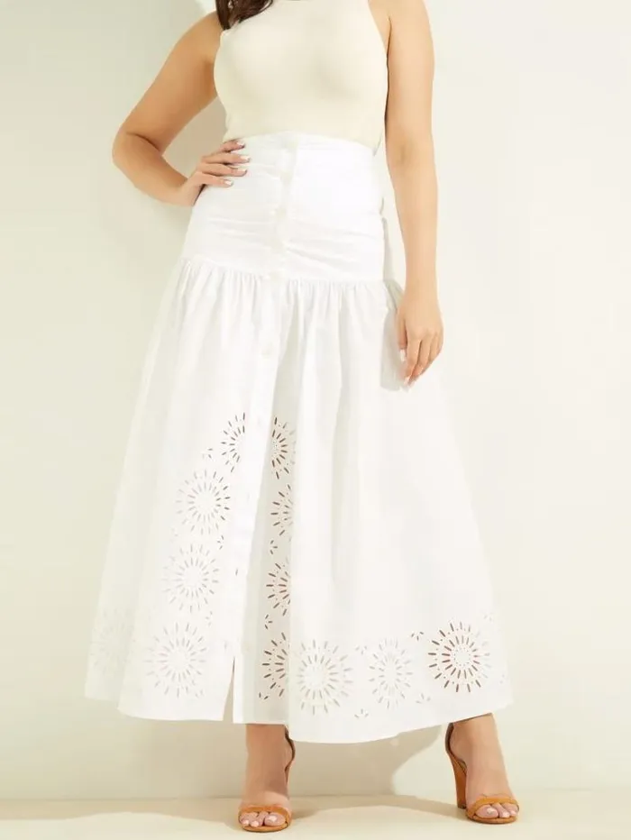 Women Bottoms Marciano Kaia Poplin Maxi Skirt Blanc Pur
