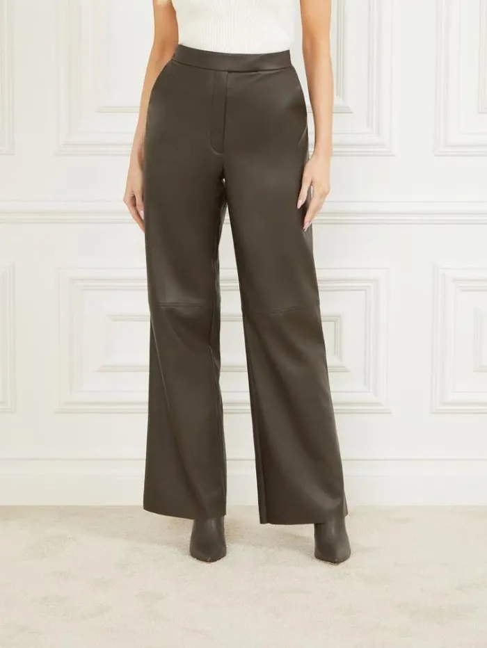 Women Bottoms Marciano Vixen FauxLeather Wide Leg Pant 344 Olive Branch Women Bottoms Marciano Vixen FauxLeather Wide Leg Pant 344 Olive Branch