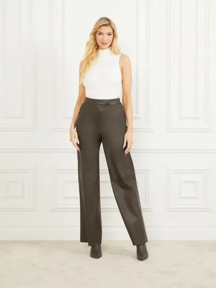 Women Bottoms Marciano Vixen FauxLeather Wide Leg Pant 344 Olive Branch Women Bottoms Marciano Vixen FauxLeather Wide Leg Pant 344 Olive Branch