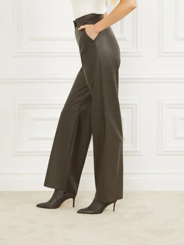 Women Bottoms Marciano Vixen FauxLeather Wide Leg Pant 344 Olive Branch Women Bottoms Marciano Vixen FauxLeather Wide Leg Pant 344 Olive Branch