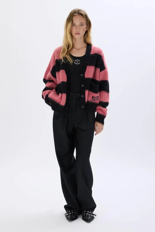 Women Brushed Striped Cardigan In Wool Blend Striped Blackpink Multi Sonia Rykiel Cardigans Women Brushed Striped Cardigan In Wool Blend Striped Blackpink Multi Sonia Rykiel Cardigans
