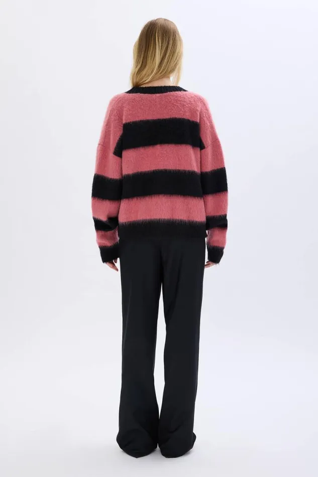 Women Brushed Striped Cardigan In Wool Blend Striped Blackpink Multi Sonia Rykiel Cardigans