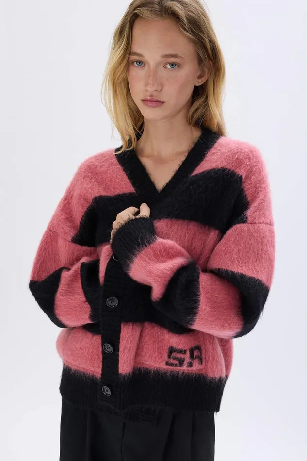 Women Brushed Striped Cardigan In Wool Blend Striped Blackpink Multi Sonia Rykiel Cardigans