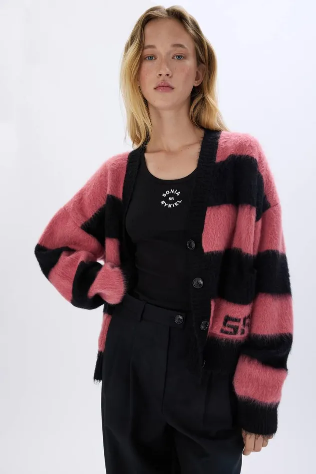 Women Brushed Striped Cardigan In Wool Blend Striped Blackpink Multi Sonia Rykiel Cardigans