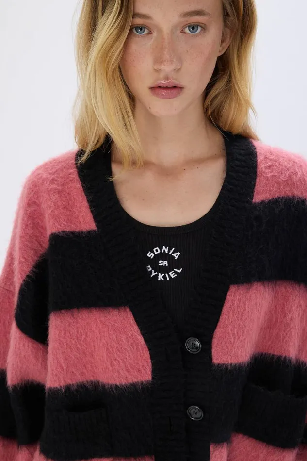 Women Brushed Striped Cardigan In Wool Blend Striped Blackpink Multi Sonia Rykiel Cardigans