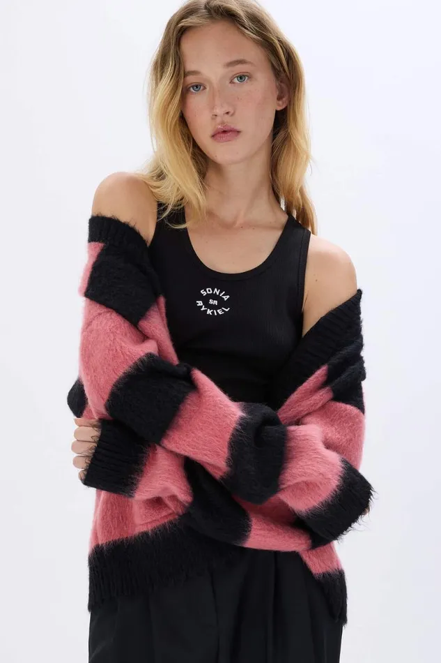 Women Brushed Striped Cardigan In Wool Blend Striped Blackpink Multi Sonia Rykiel Cardigans