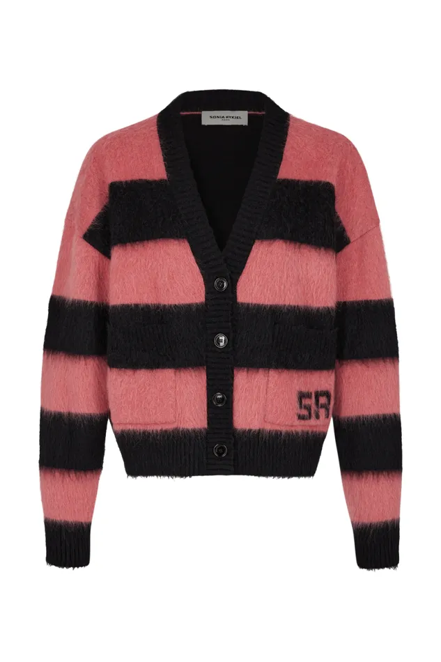 Women Brushed Striped Cardigan In Wool Blend Striped Blackpink Multi Sonia Rykiel Cardigans
