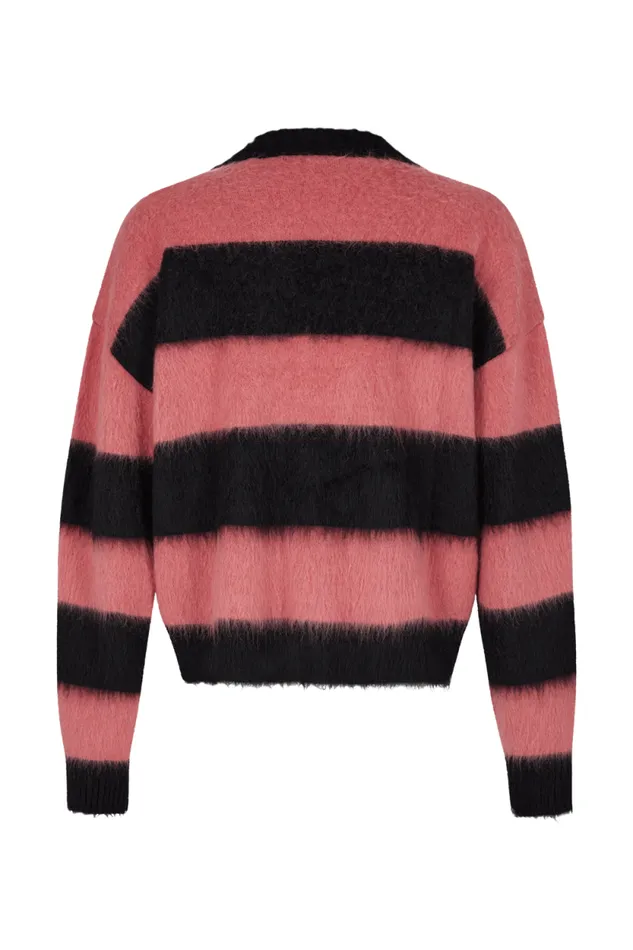 Women Brushed Striped Cardigan In Wool Blend Striped Blackpink Multi Sonia Rykiel Cardigans