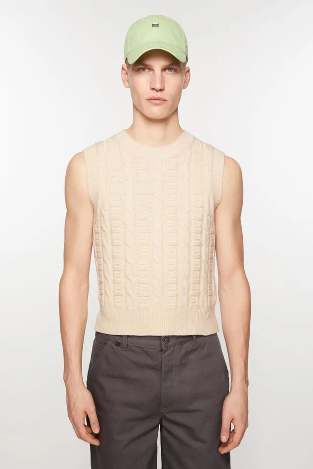 Women Cable Wool Sleeveless Jumper Oatmeal Melange Acne Studios Knitwear