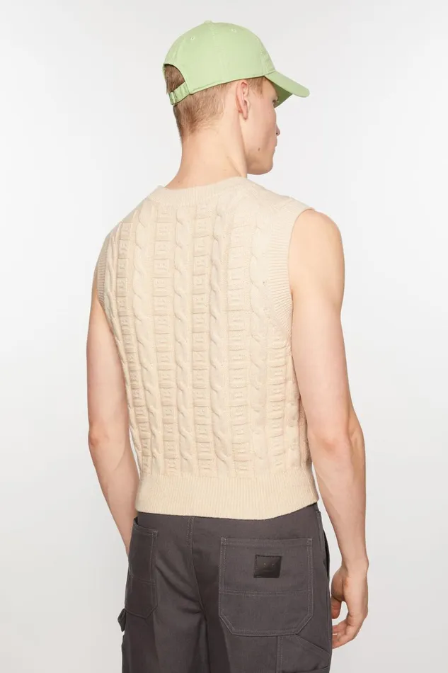 Women Cable Wool Sleeveless Jumper Oatmeal Melange Acne Studios Knitwear