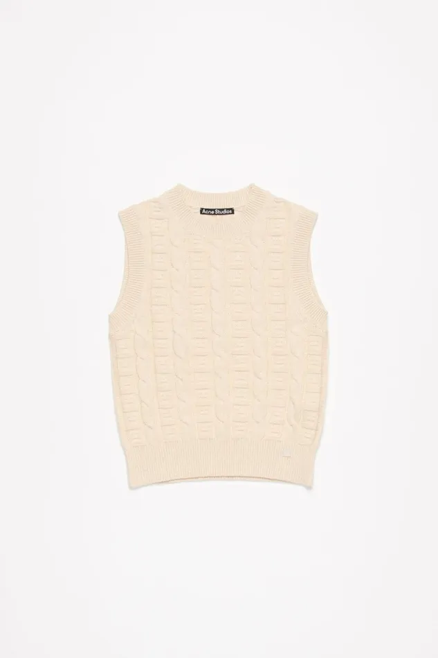 Women Cable Wool Sleeveless Jumper Oatmeal Melange Acne Studios Knitwear