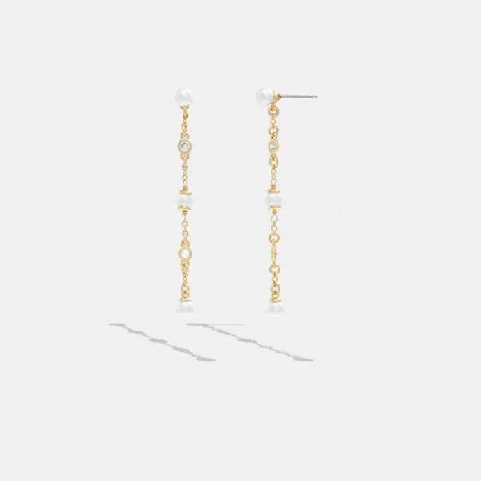 Women Classic Pearl Linear Earrings Goldpearl Coach Jewelry