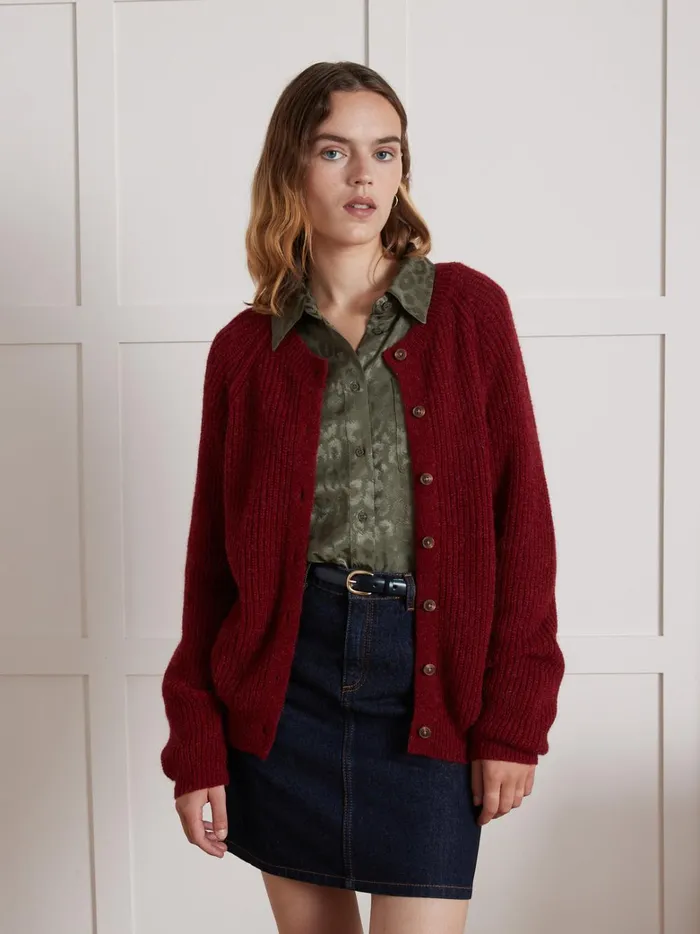 Women Clothing Cyrillus Brioche Stitch Cardigan Rhubarbe