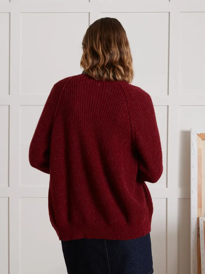 Women Clothing Cyrillus Brioche Stitch Cardigan Rhubarbe