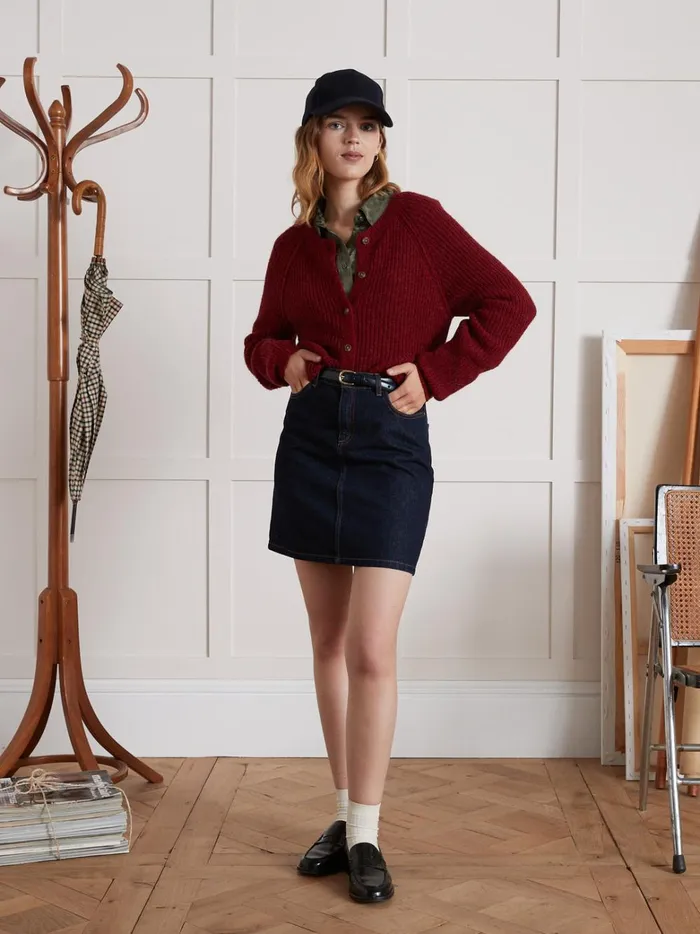 Women Clothing Cyrillus Brioche Stitch Cardigan Rhubarbe