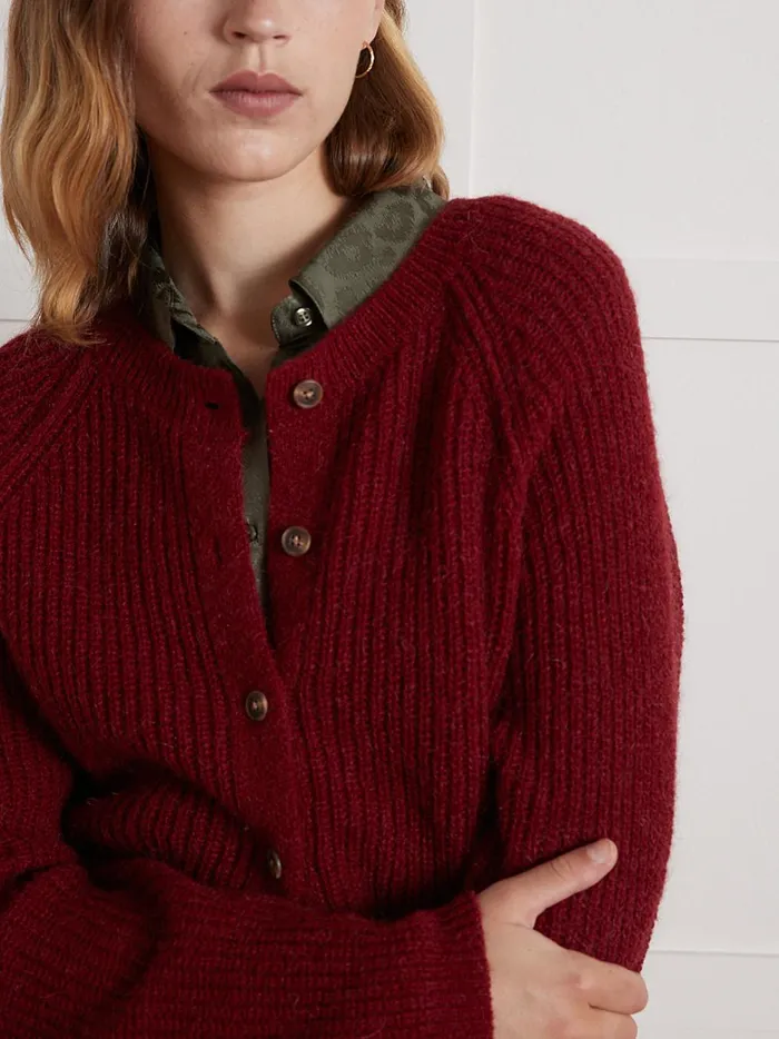 Women Clothing Cyrillus Brioche Stitch Cardigan Rhubarbe