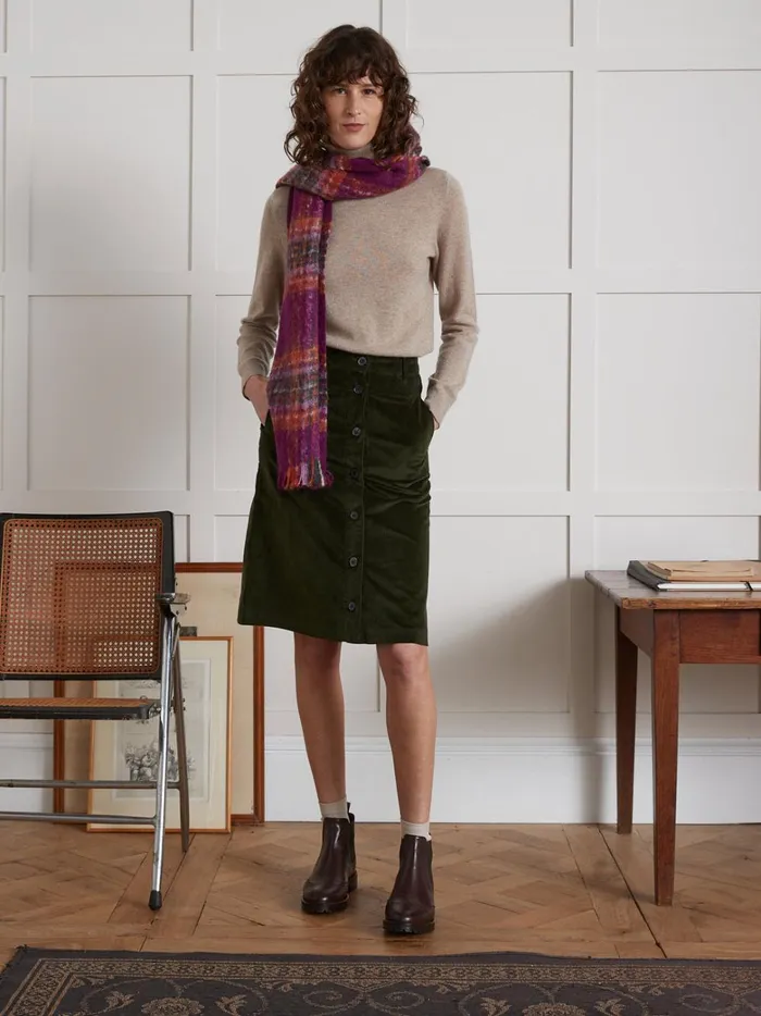 Women Clothing Cyrillus Corduroy Button Skirt Vert Chasse