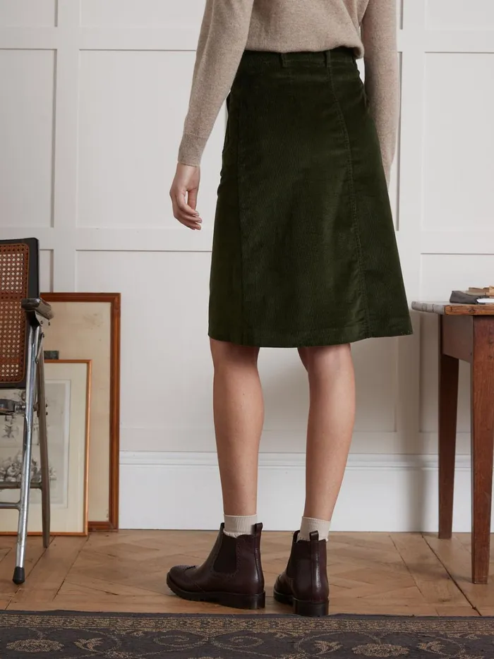 Women Clothing Cyrillus Corduroy Button Skirt Vert Chasse
