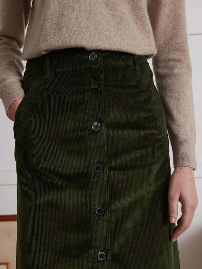 Women Clothing Cyrillus Corduroy Button Skirt Vert Chasse