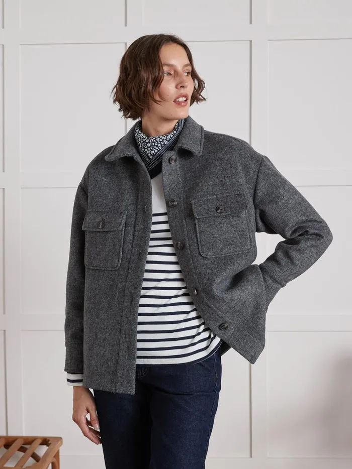 Women Clothing Cyrillus DoubleSided Woolen Topshirt Gris Chine Clair