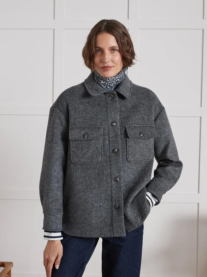 Women Clothing Cyrillus DoubleSided Woolen Topshirt Gris Chine Clair