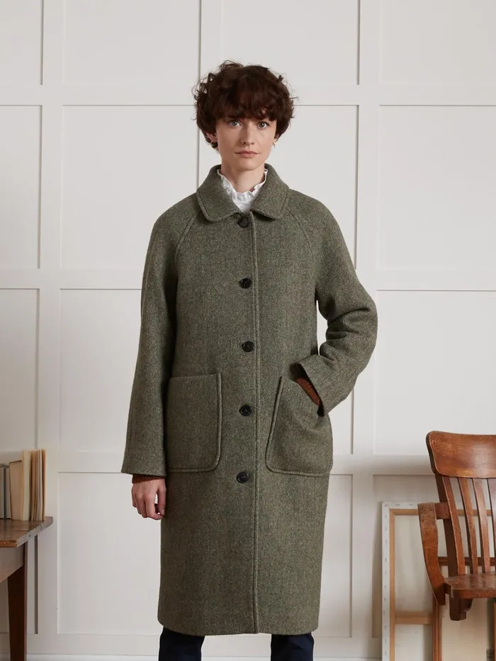 Women Clothing Cyrillus MidLength Oversize Woolen Herringbone Coat Kaki