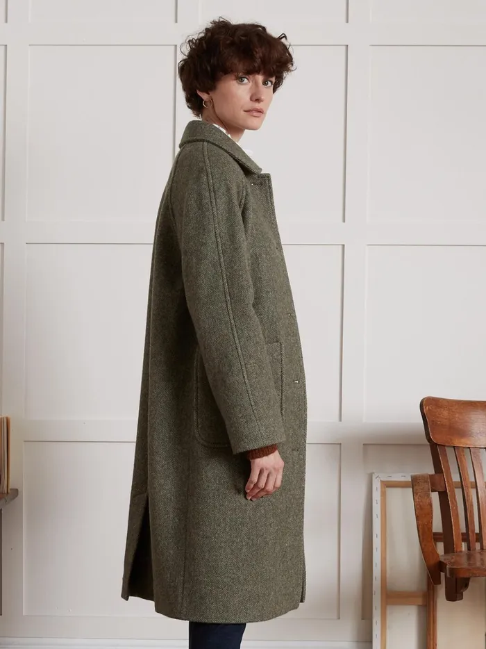 Women Clothing Cyrillus MidLength Oversize Woolen Herringbone Coat Kaki