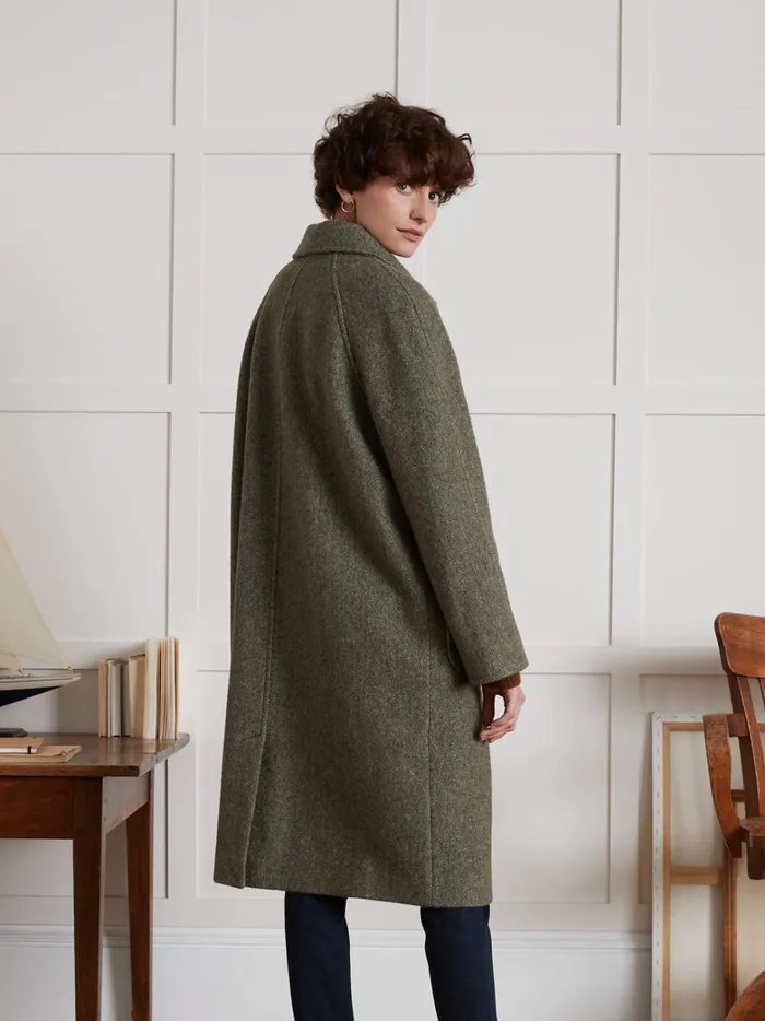 Women Clothing Cyrillus MidLength Oversize Woolen Herringbone Coat Kaki