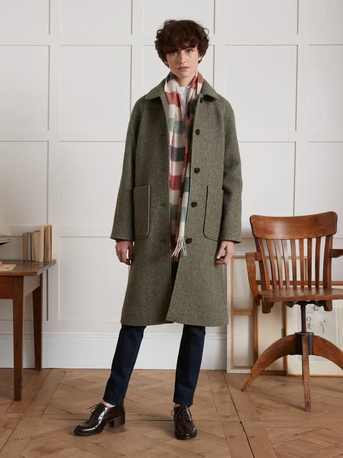 Women Clothing Cyrillus MidLength Oversize Woolen Herringbone Coat Kaki