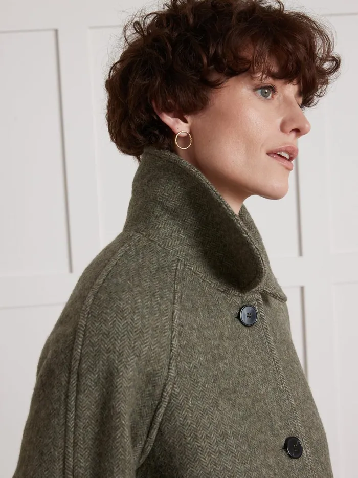 Women Clothing Cyrillus MidLength Oversize Woolen Herringbone Coat Kaki
