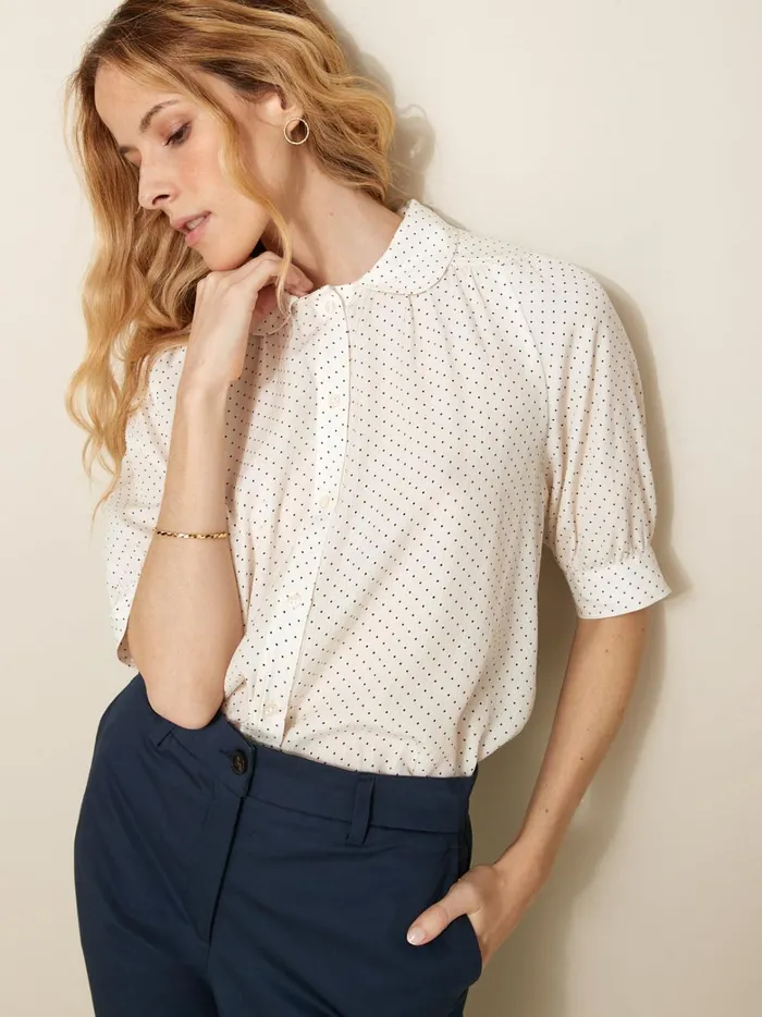 Women Clothing Cyrillus Mini Dot Print Shirt Pois Bordeaux