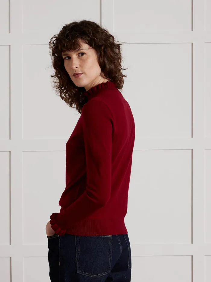 Women Clothing Cyrillus Rws Merino Wool Sweater With Ruffled Neckline Cerise
