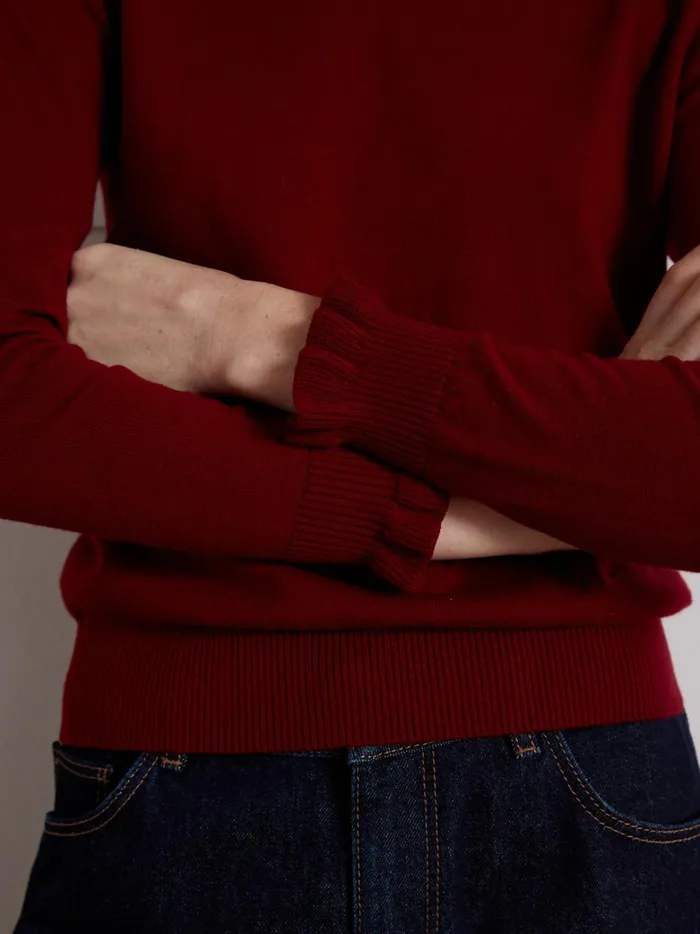 Women Clothing Cyrillus Rws Merino Wool Sweater With Ruffled Neckline Cerise