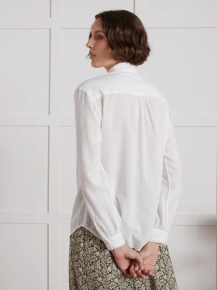 Women Clothing Cyrillus Shirt Made With A CheckLike Textured Fabric Ecru