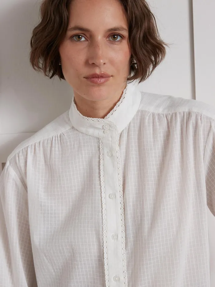 Women Clothing Cyrillus Shirt Made With A CheckLike Textured Fabric Ecru