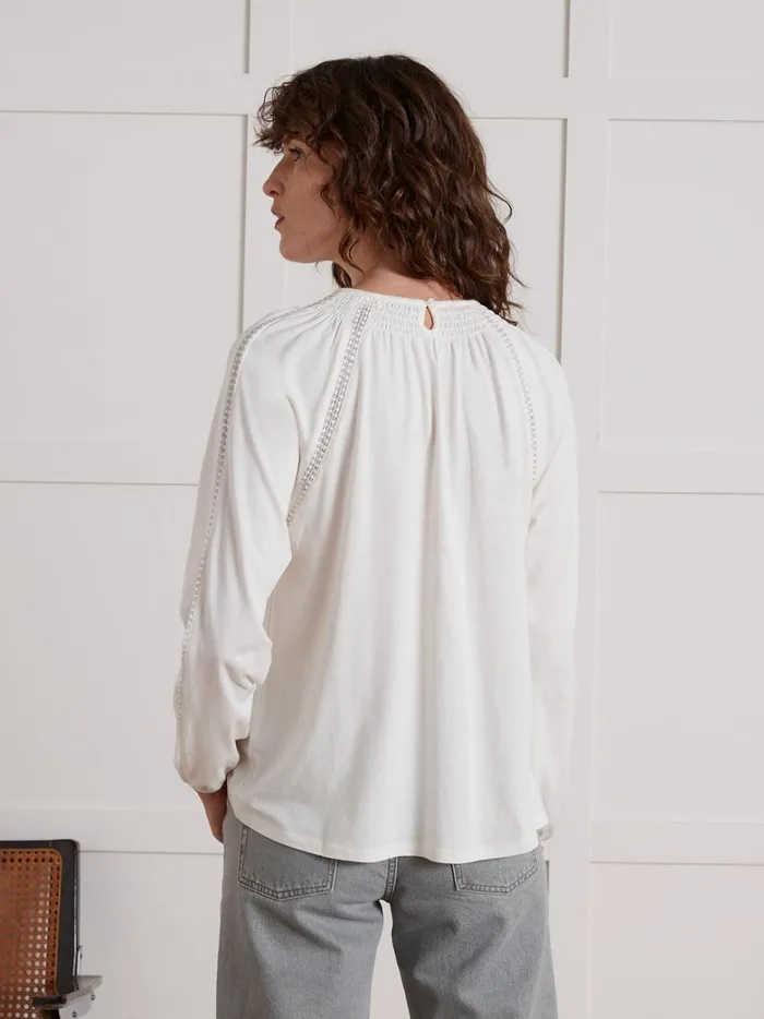 Women Clothing Cyrillus Smocked TShirt With Raglan Sleeves Blanc