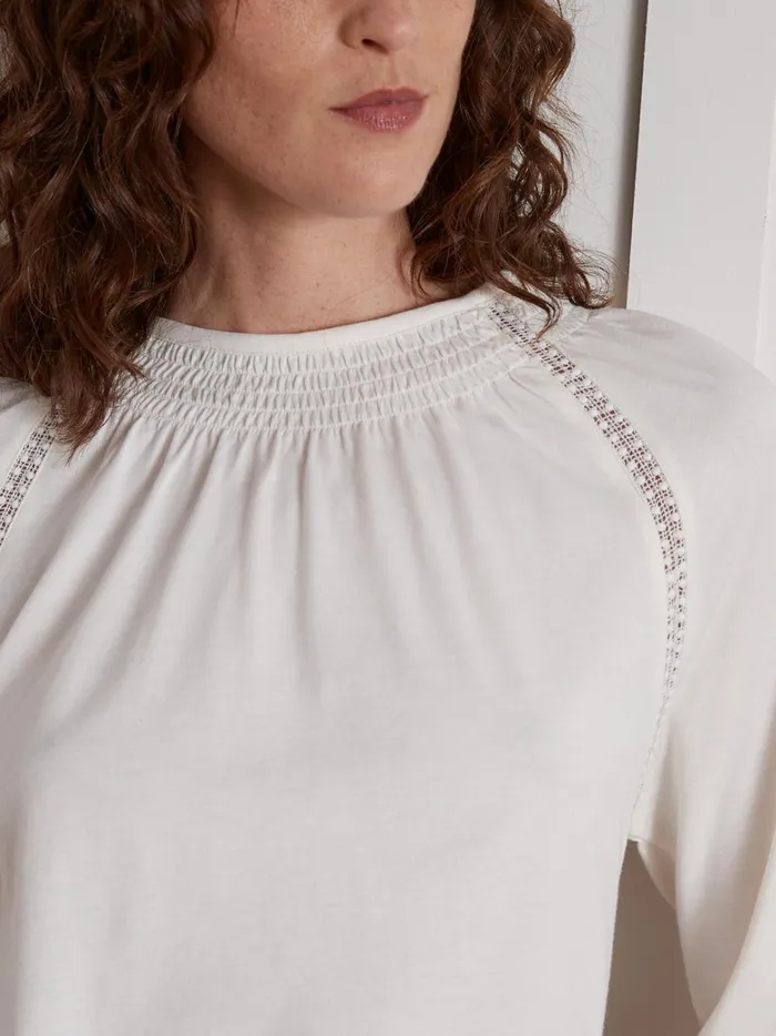 Women Clothing Cyrillus Smocked TShirt With Raglan Sleeves Blanc