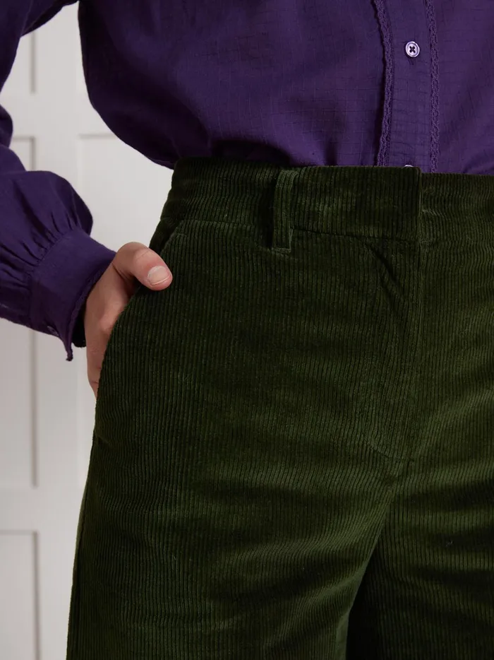 Women Clothing Cyrillus Sophie WideLeg Corduroy Trousers Vert Chasse