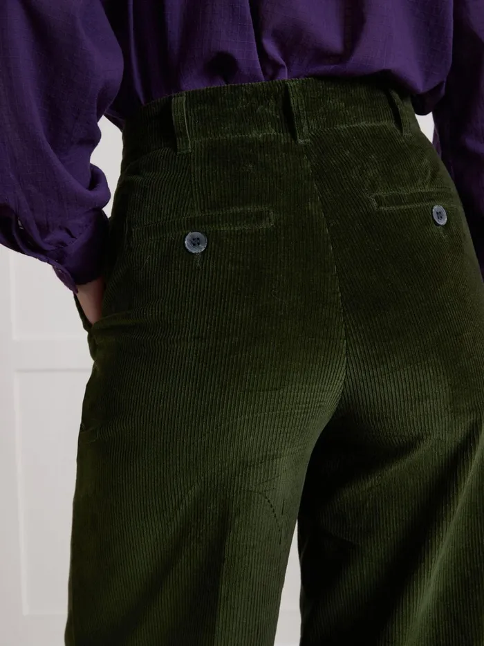 Women Clothing Cyrillus Sophie WideLeg Corduroy Trousers Vert Chasse