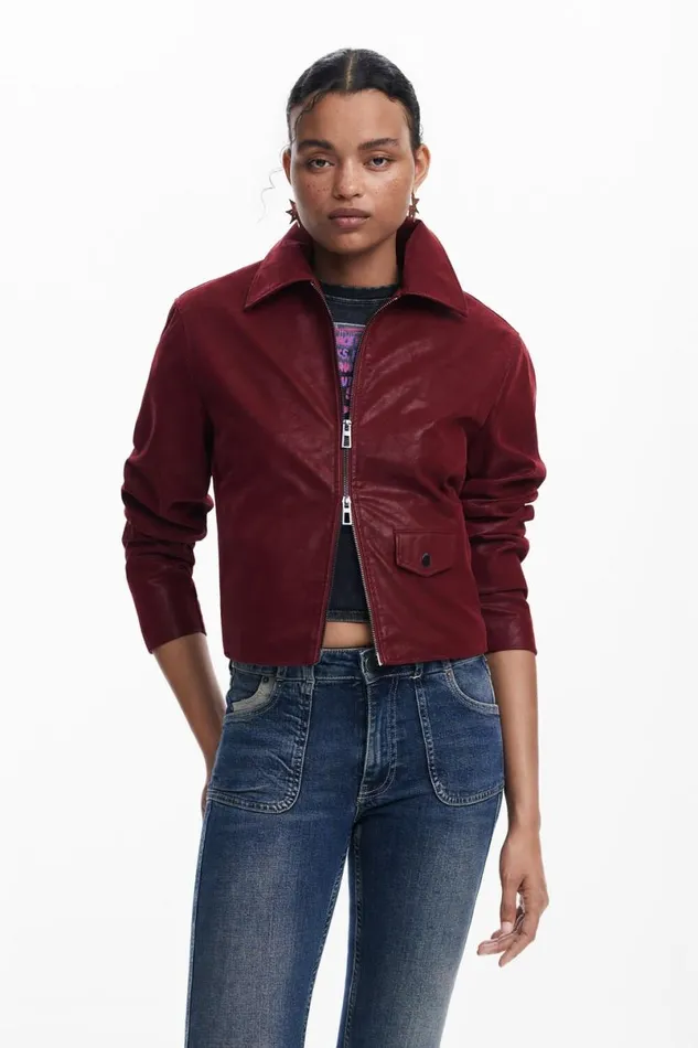 Women Coats And Jackets Desigual Shiny Faux Leather Jacket