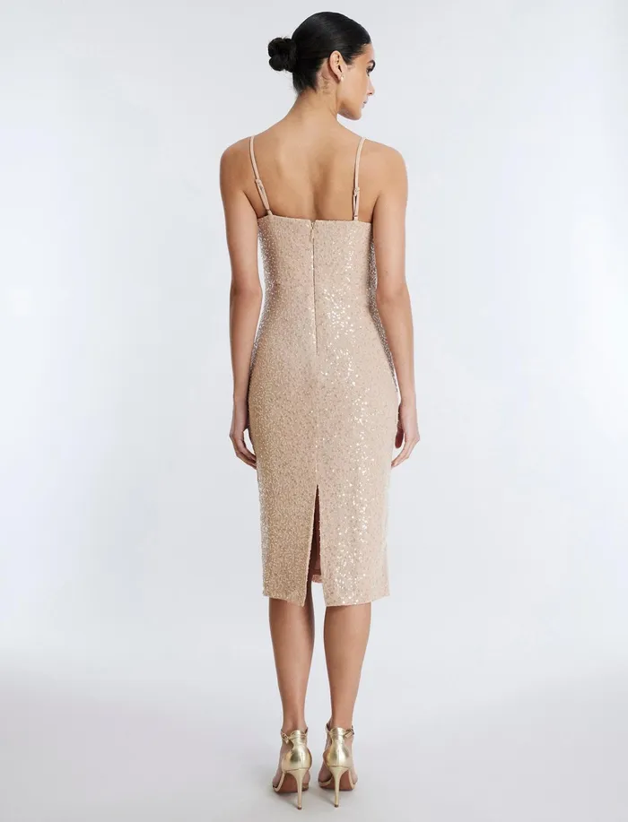 Women Cocktail and Party Dresses BCBG Georgina Midi Dress Champagne