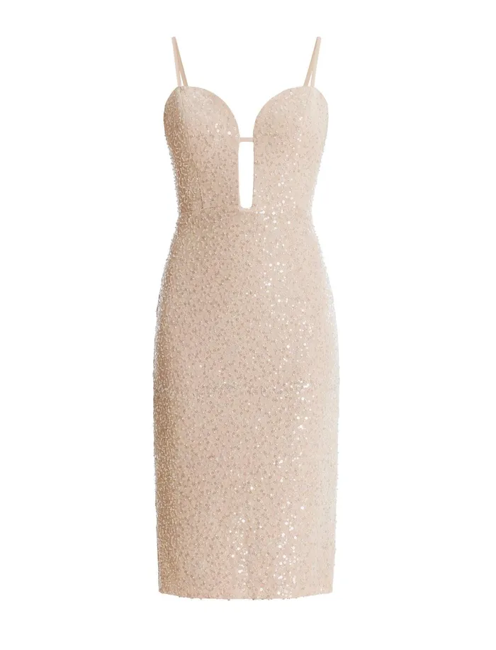 Women Cocktail and Party Dresses BCBG Georgina Midi Dress Champagne