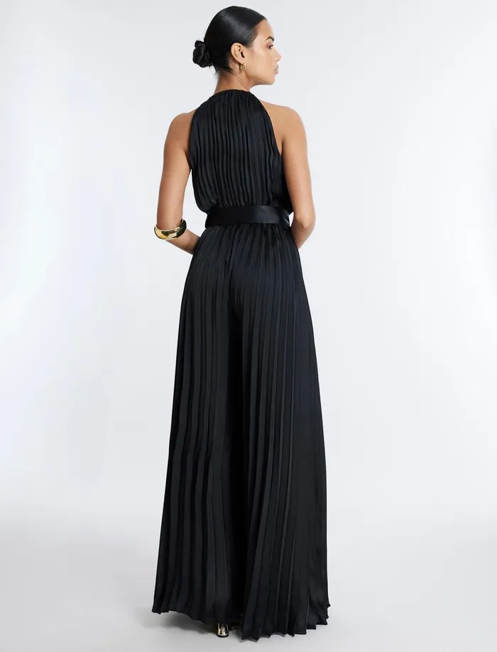 Women Cocktail and Party Dresses BCBG Libby Wide Leg Belted Jumpsuit Black